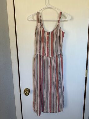 Striped Pink Midi Sundress with Button-Front